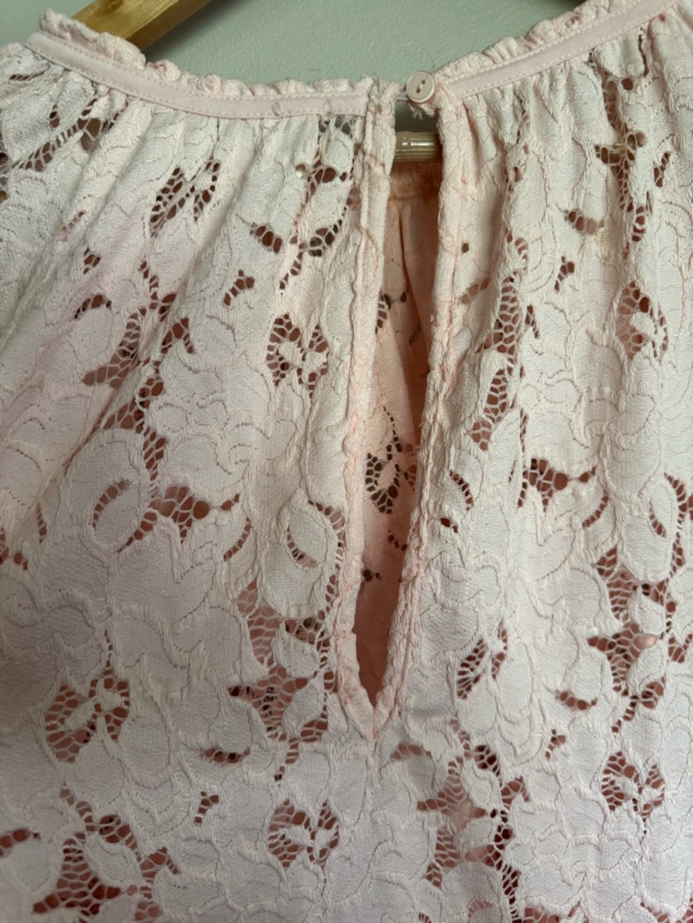 Free People Blush Pink Lace Boho Blouse Sheer Long Sleeve Romantic Top Size S - Picture 4 of 12